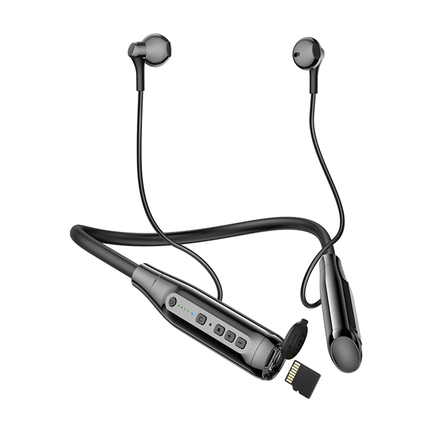 Wireless Bluetooth Earbuds Neckband with TF Card Slot 200H Playtime HeadphonesWaterproof in-Ear Earphones with Power Display Magnetic ENC Noise Cancellation Headsets for Sports Home Office (Black)