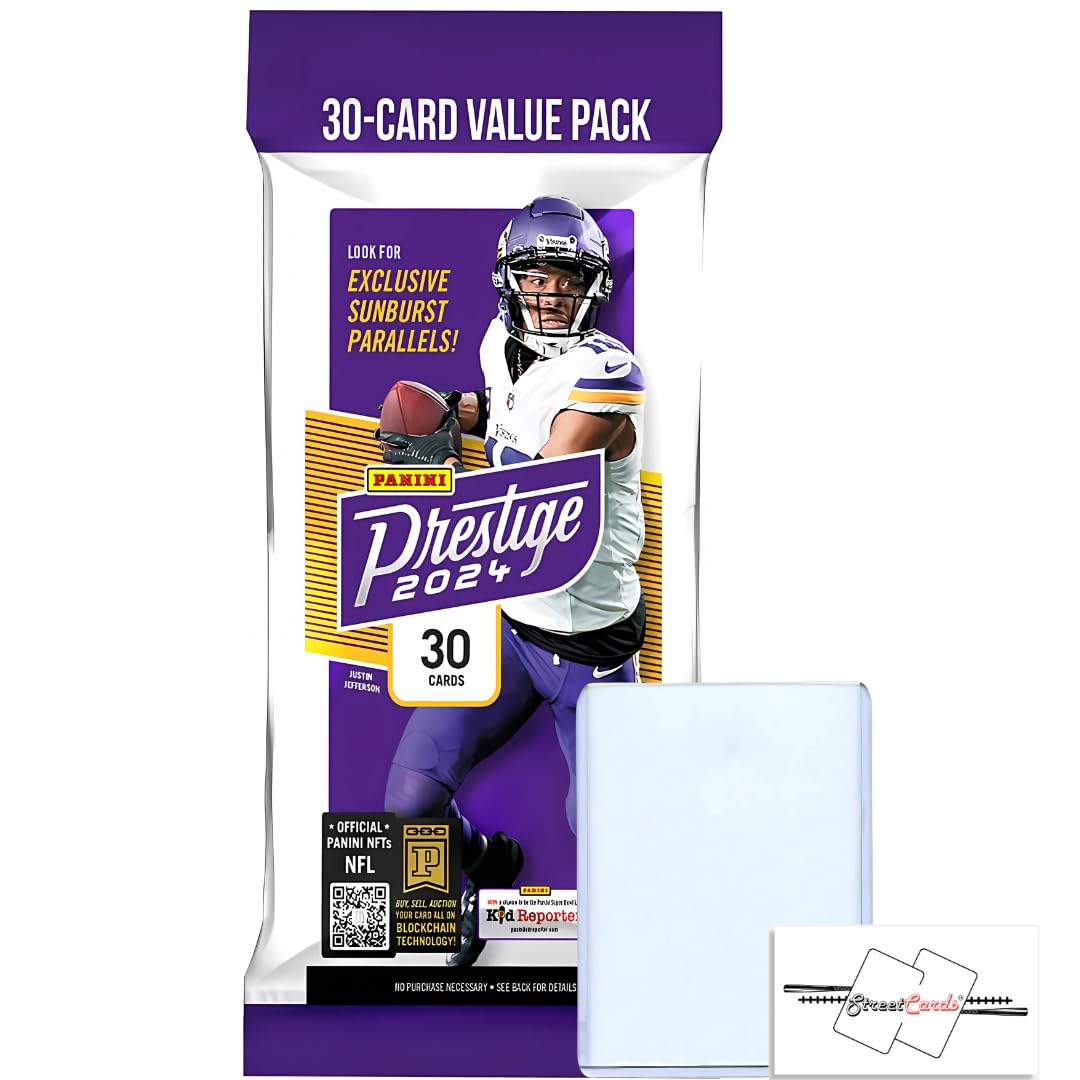2024 Panini Prestige Football NFL Jumbo Value Pack with 30 Trading Cards + 1 Toploader + STREETCARDS Magnet!